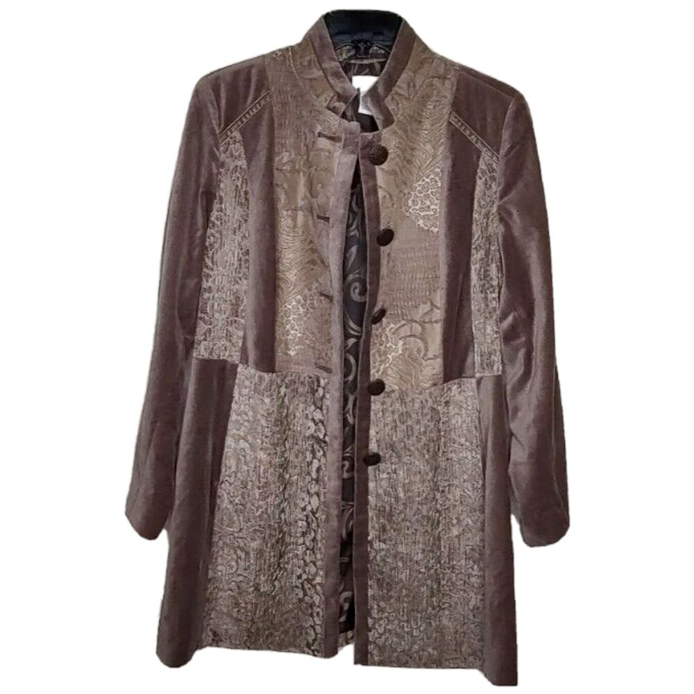 Chicos Mid-Length Fall Coat Velvet Jacquard Tapestry Brocade Satin Lined Jacket